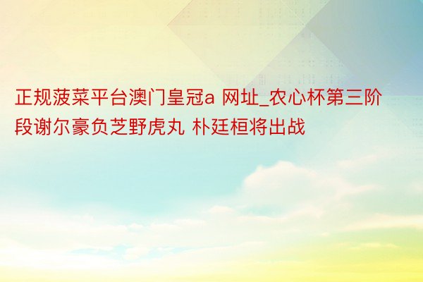 正规菠菜平台澳门皇冠a 网址_农心杯第三阶段谢尔豪负芝野虎丸 朴廷桓将出战